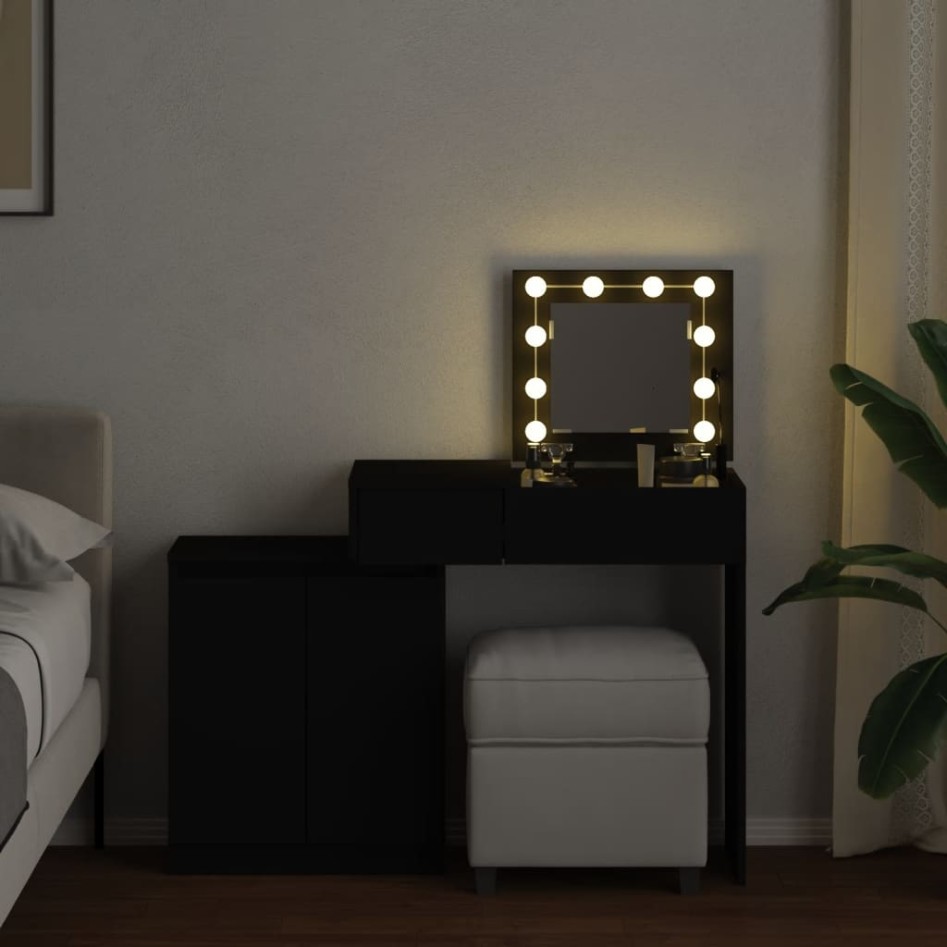 Tocador con luces LED negro 115x37x110,5