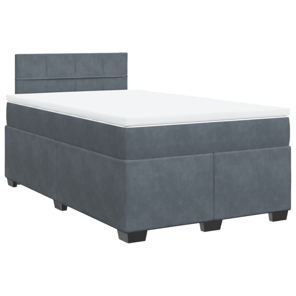 Cama box spring con colchón terciopelo gris oscuro 120x200