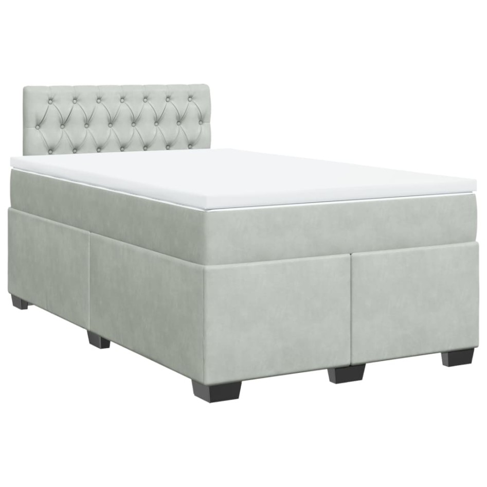 Cama box spring con colchón terciopelo gris claro 120x200