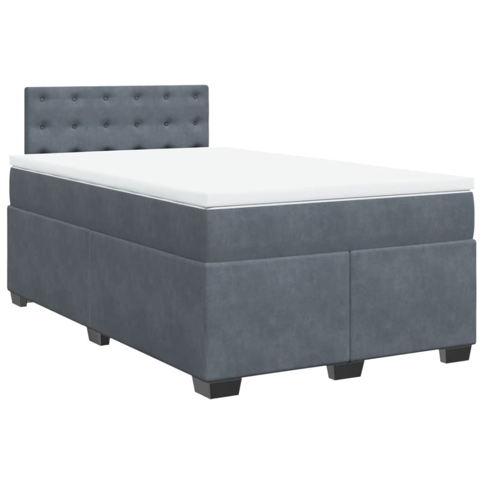 Cama box spring con colchón terciopelo gris oscuro 120x200
