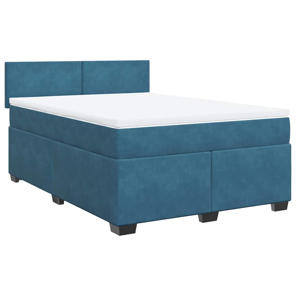 Cama box spring con colchón terciopelo azul oscuro 140x190