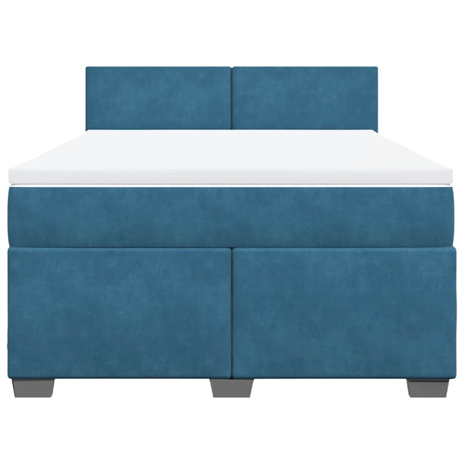 Cama box spring con colchón terciopelo azul oscuro 140x190