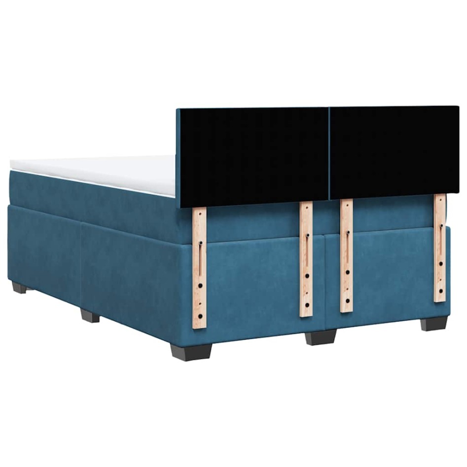 Cama box spring con colchón terciopelo azul oscuro 140x190