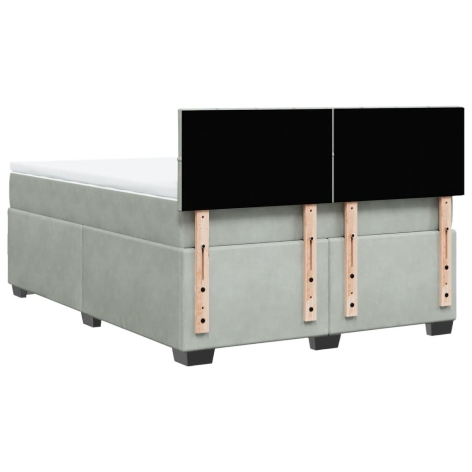 Cama box spring con colchón terciopelo gris claro 140x190