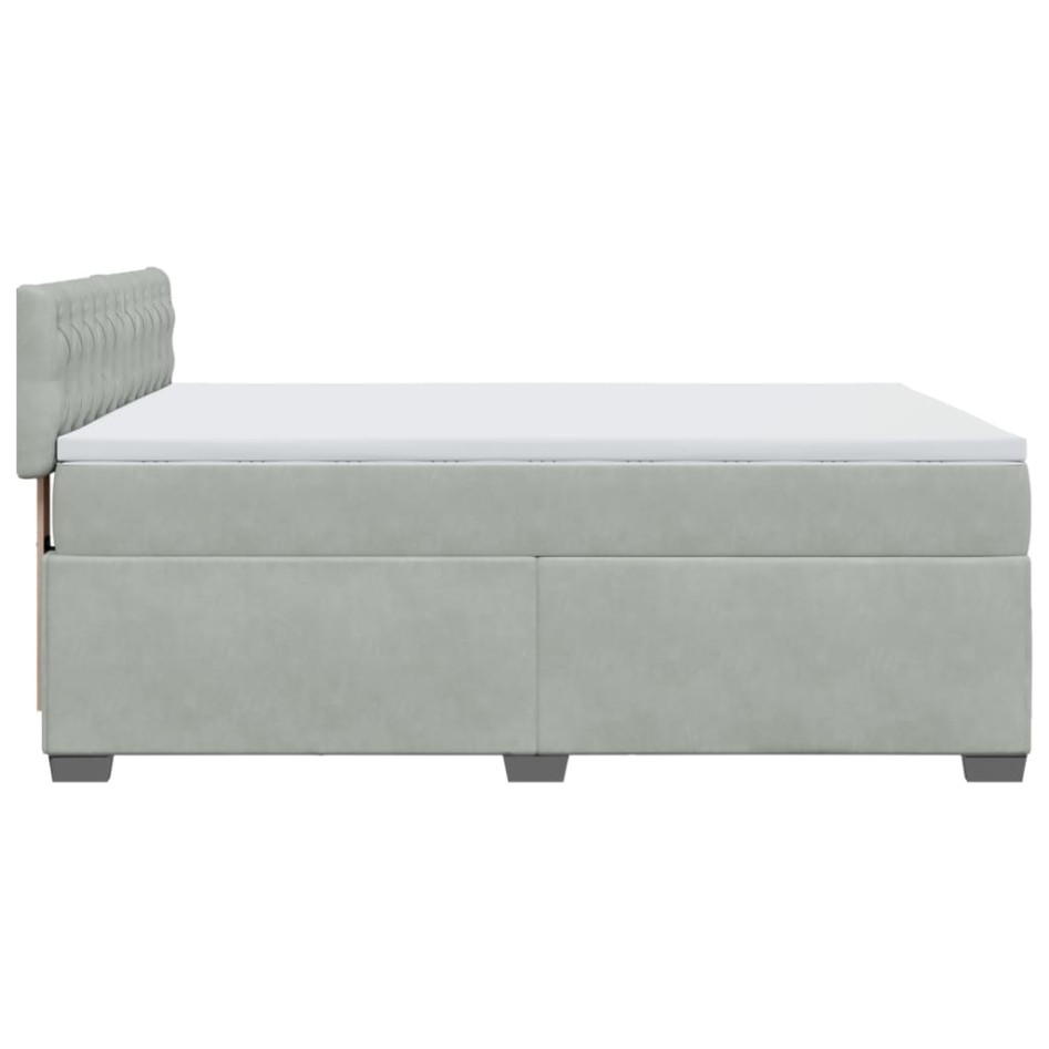 Cama box spring con colchón terciopelo gris claro 140x190