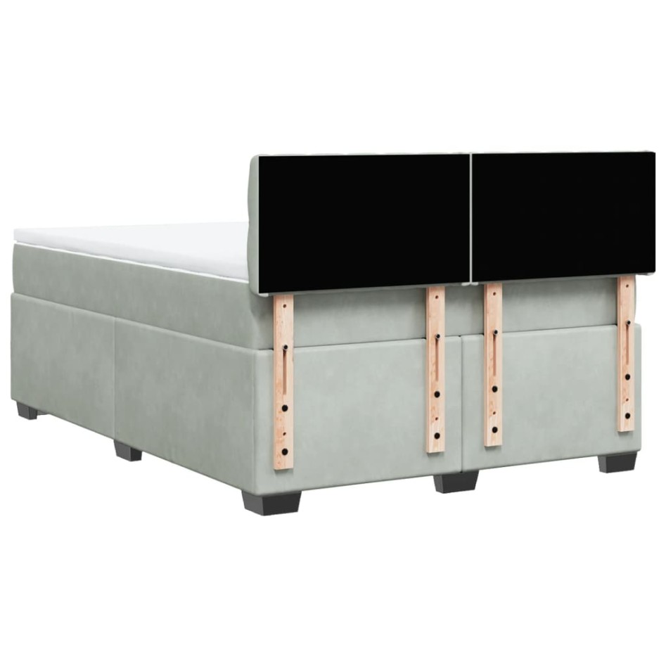 Cama box spring con colchón terciopelo gris claro 140x190