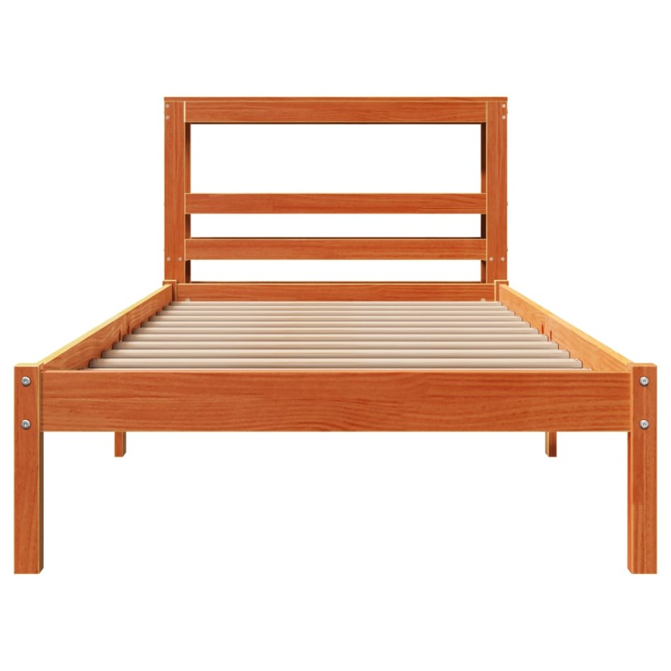 Estructura cama con cabecero madera pino marrón cera 75x190