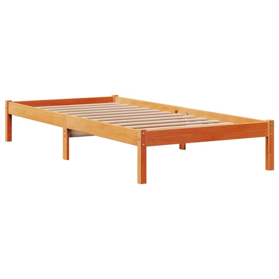 Estructura cama con cabecero madera pino marrón cera 75x190