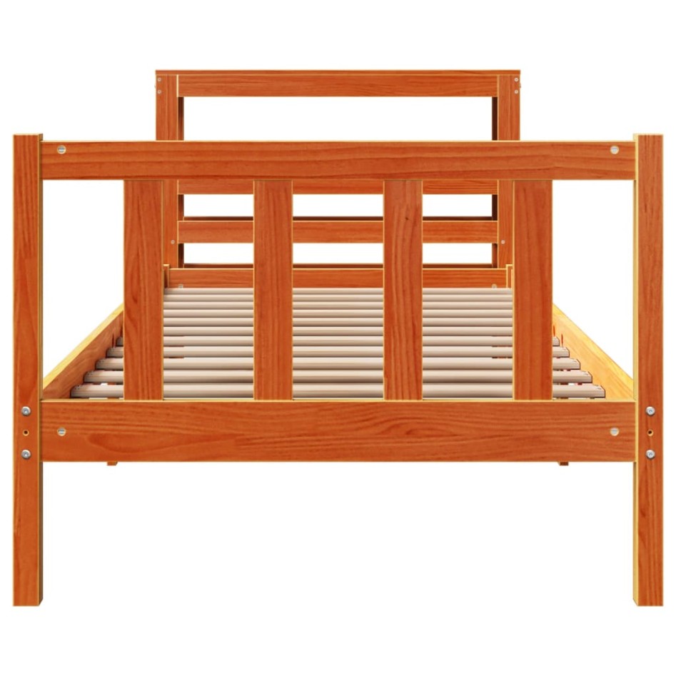 Estructura cama con cabecero madera pino marrón cera 90x190