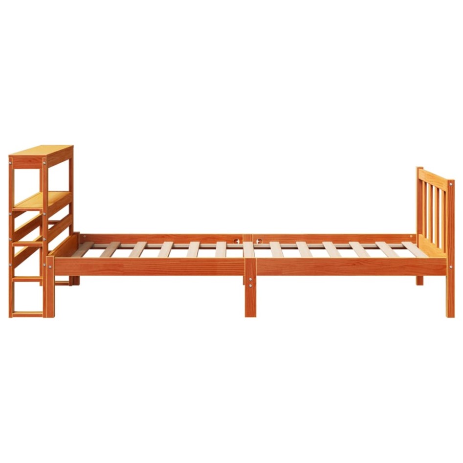 Estructura cama con cabecero madera pino marrón cera 90x190