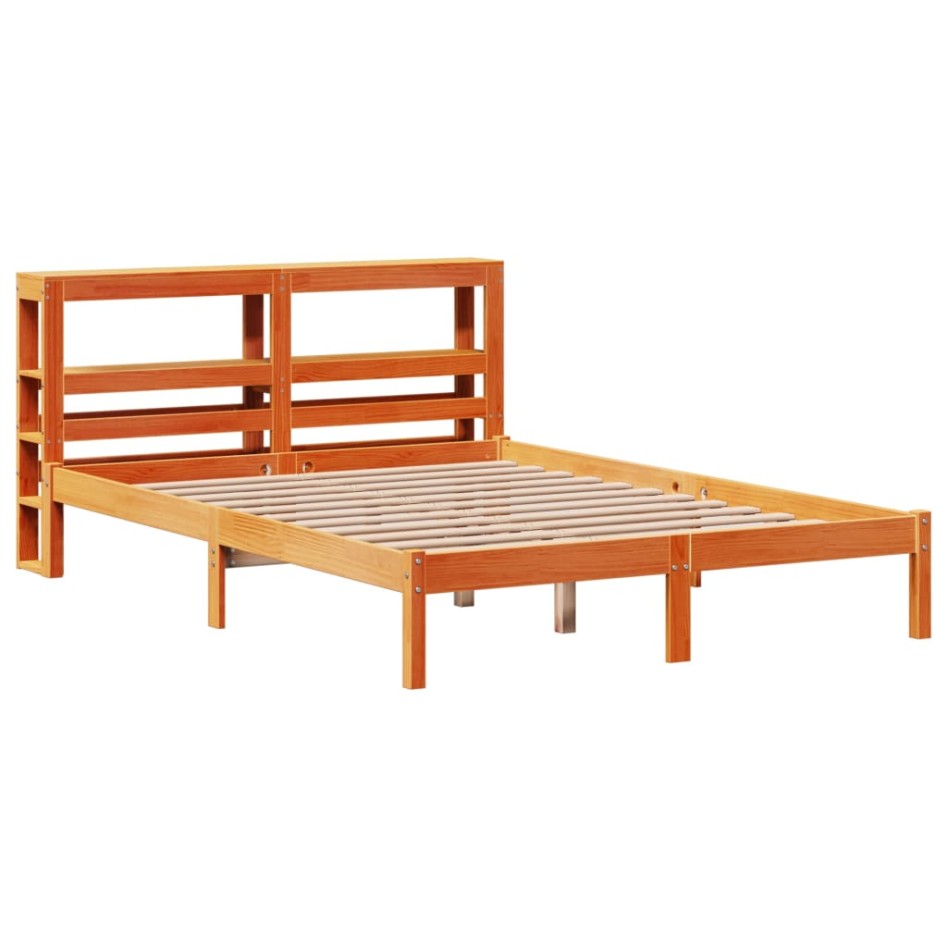 Estructura cama con cabecero madera pino marrón cera 120x200