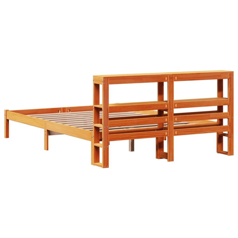 Estructura cama con cabecero madera pino marrón cera 120x200