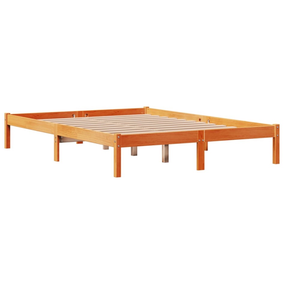 Estructura cama con cabecero madera pino marrón cera 120x200