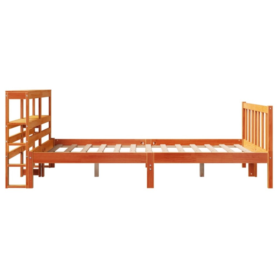 Estructura cama con cabecero madera pino marrón cera 140x200