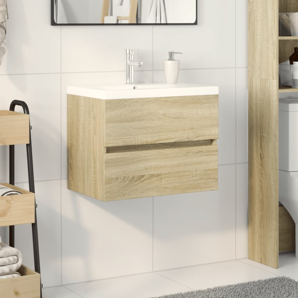Set de muebles de baño 2 pzas cerámica y madera de