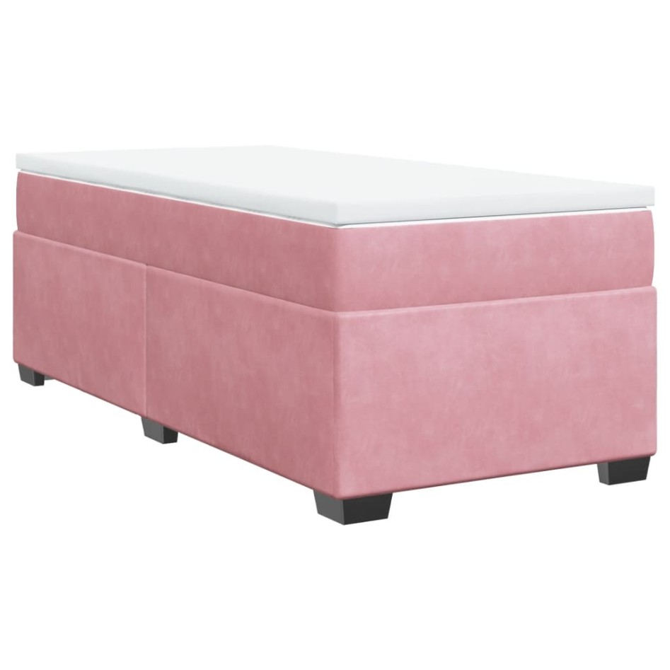 Cama box spring con colchón terciopelo rosa 100x200