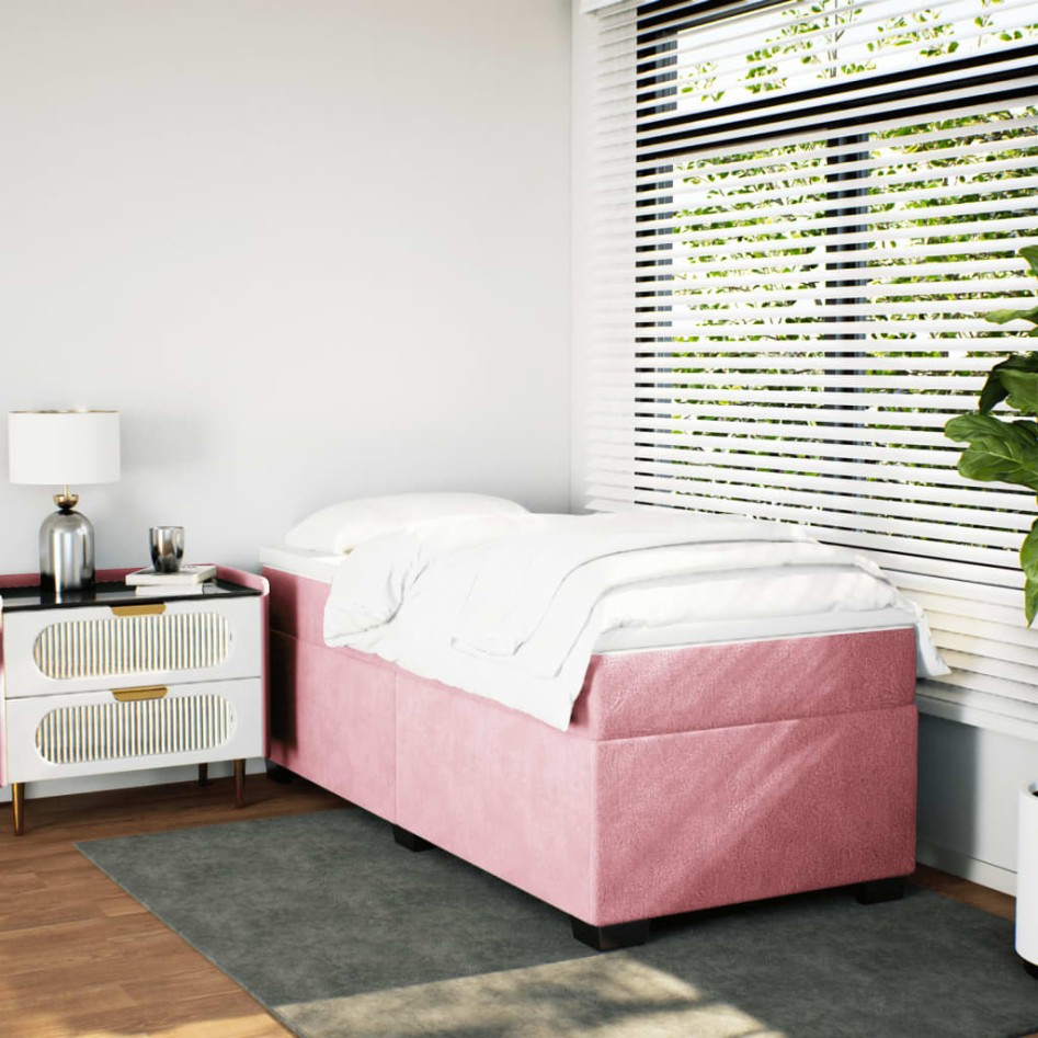 Cama box spring con colchón terciopelo rosa 100x200