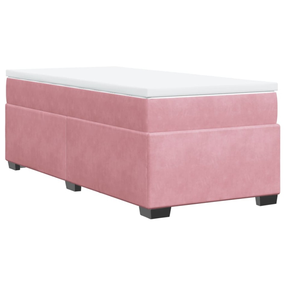 Cama box spring con colchón terciopelo rosa 100x200