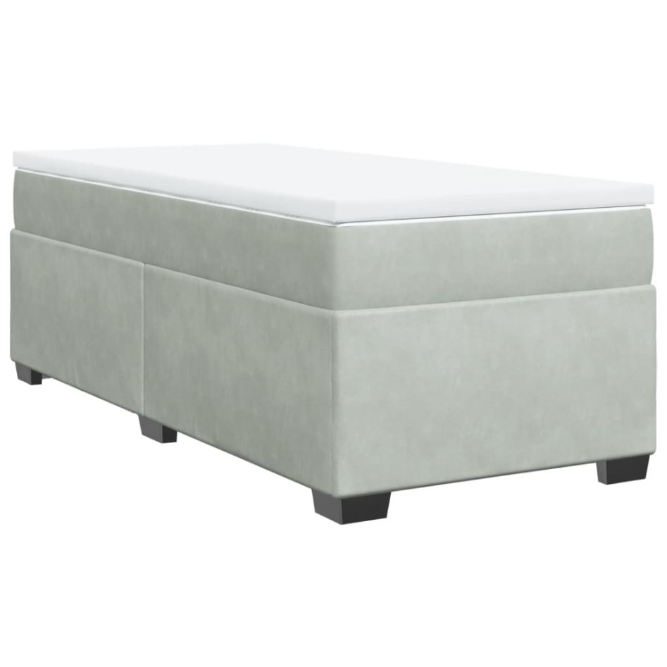 Cama box spring con colchón terciopelo gris claro 100x200