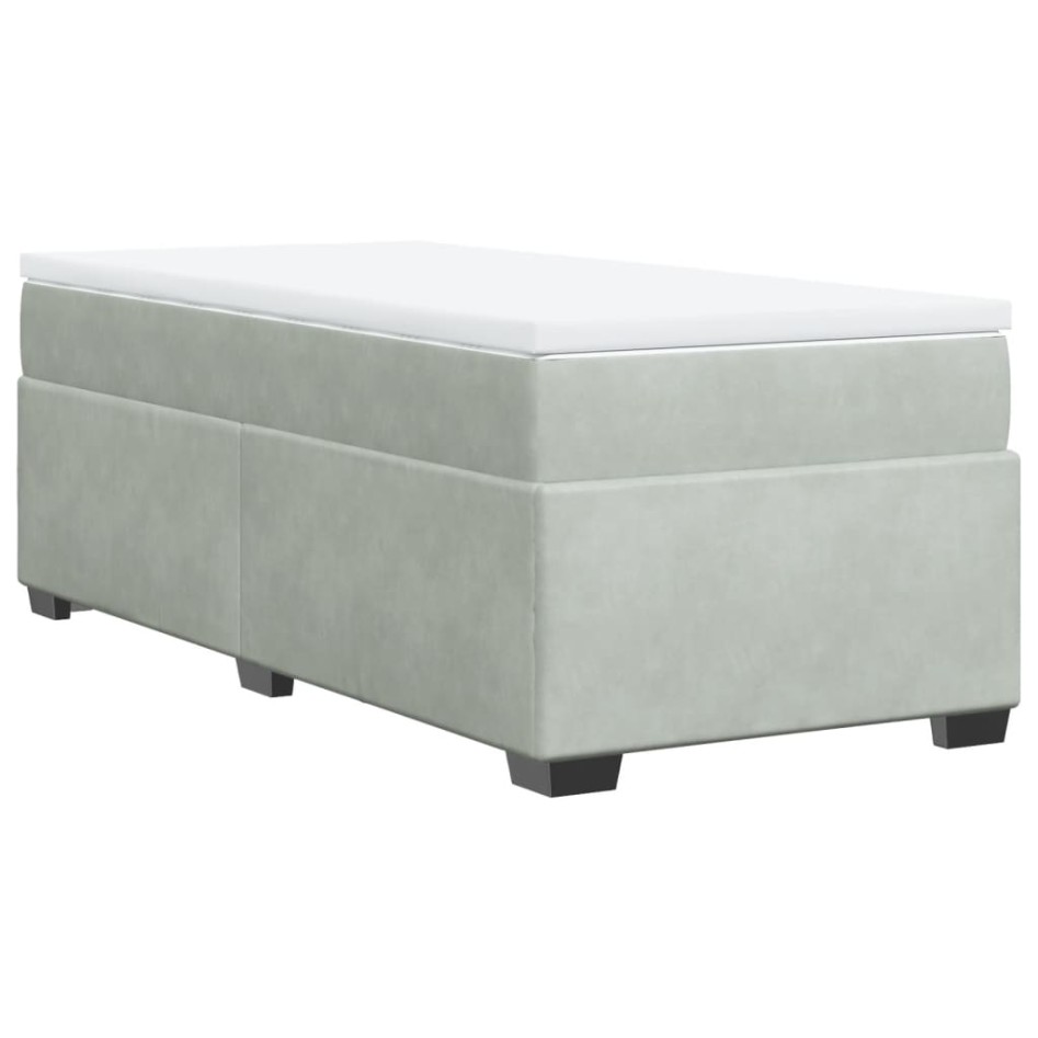 Cama box spring con colchón terciopelo gris claro 100x200