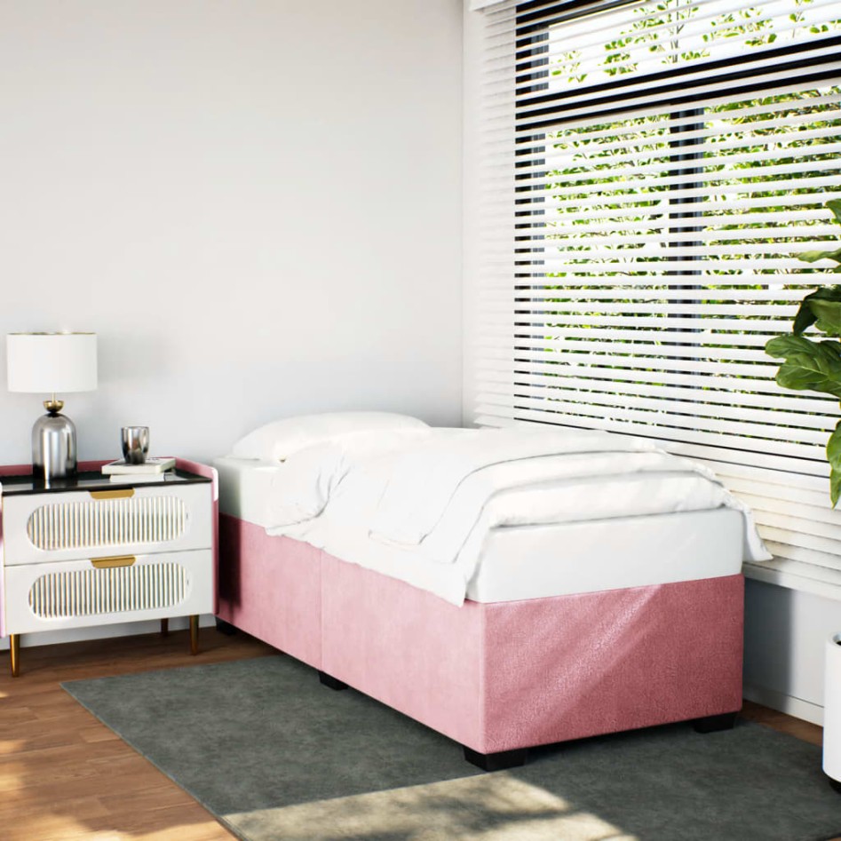 Estructura de cama sin colchón terciopelo rosa 90x200