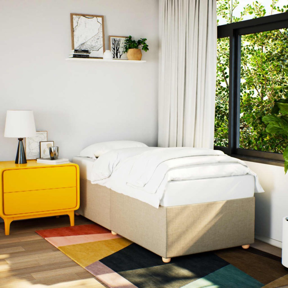 Estructura de cama sin colchón tela crema 80x200