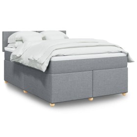 Cama box spring con colchón tela gris claro 140x190