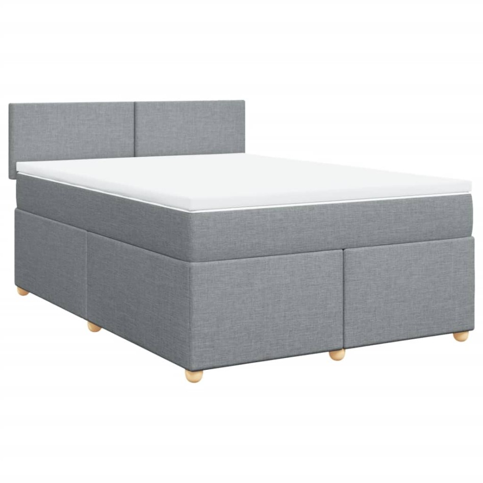 Cama box spring con colchón tela gris claro 140x190