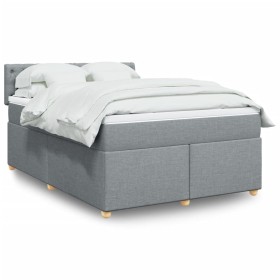 Cama box spring con colchón tela gris claro 140x190