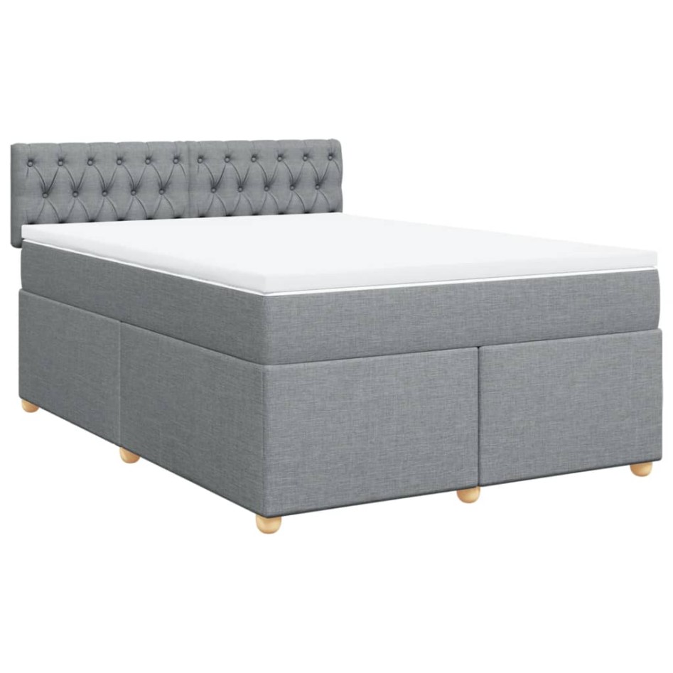 Cama box spring con colchón tela gris claro 140x190