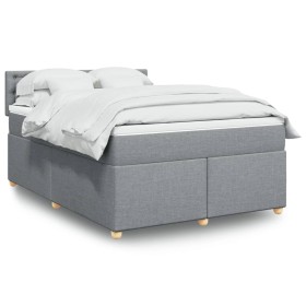 Cama box spring con colchón tela gris claro 140x190