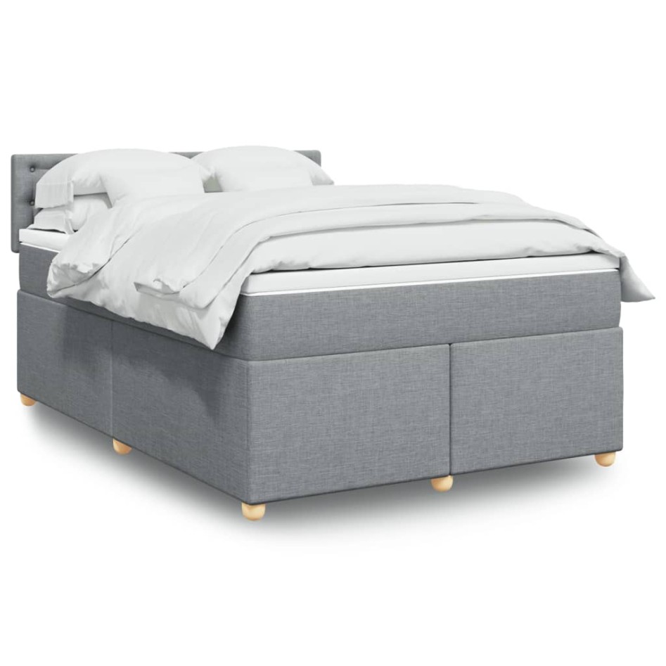 Cama box spring con colchón tela gris claro 140x190