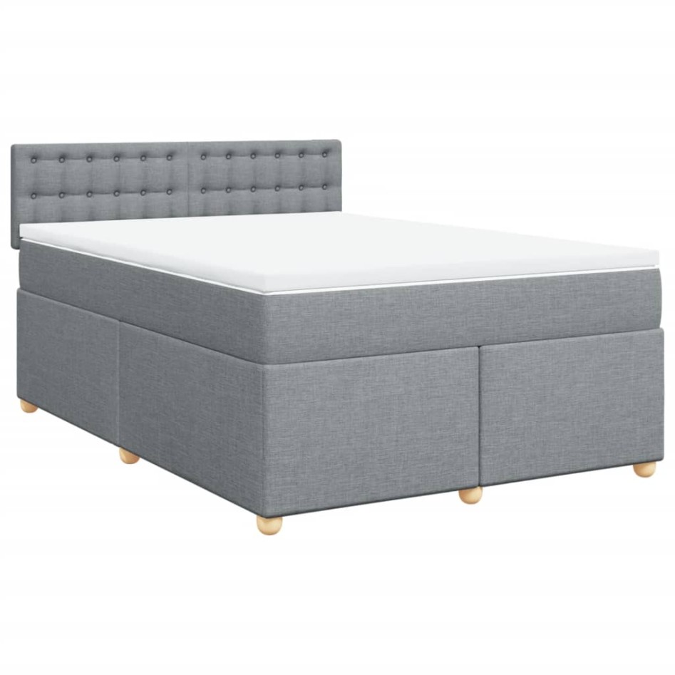 Cama box spring con colchón tela gris claro 140x190