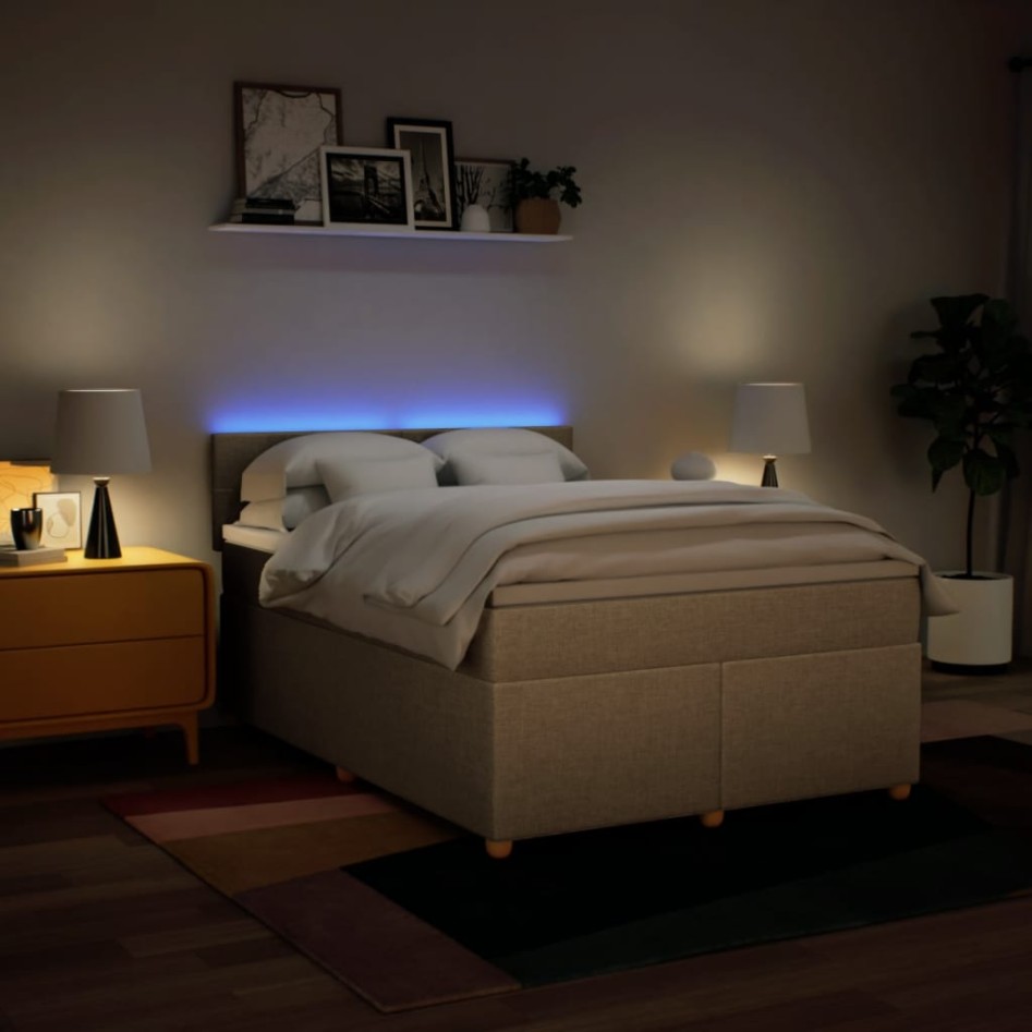 Cama box spring con colchón tela color crema 140x200