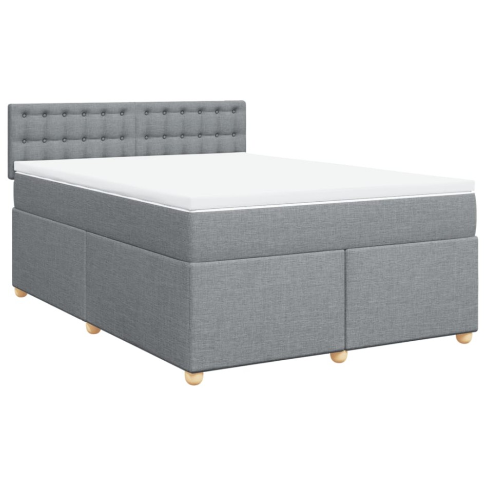 Cama box spring con colchón tela gris claro 140x200