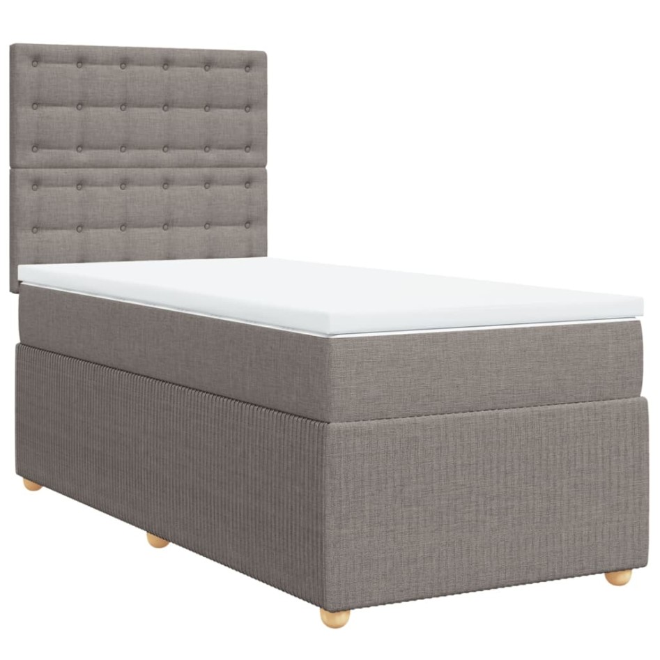 Cama box spring con colchón tela gris taupe 90x190