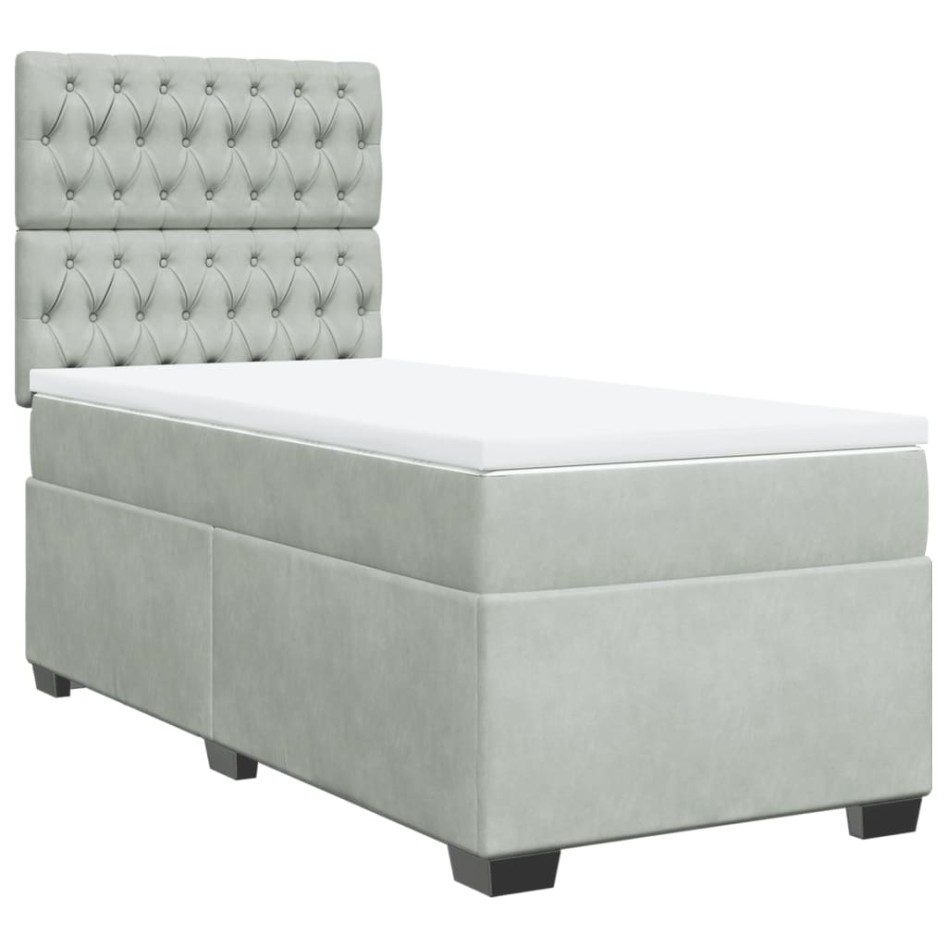 Cama box spring con colchón terciopelo gris claro 90x190