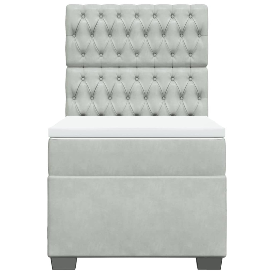 Cama box spring con colchón terciopelo gris claro 90x190