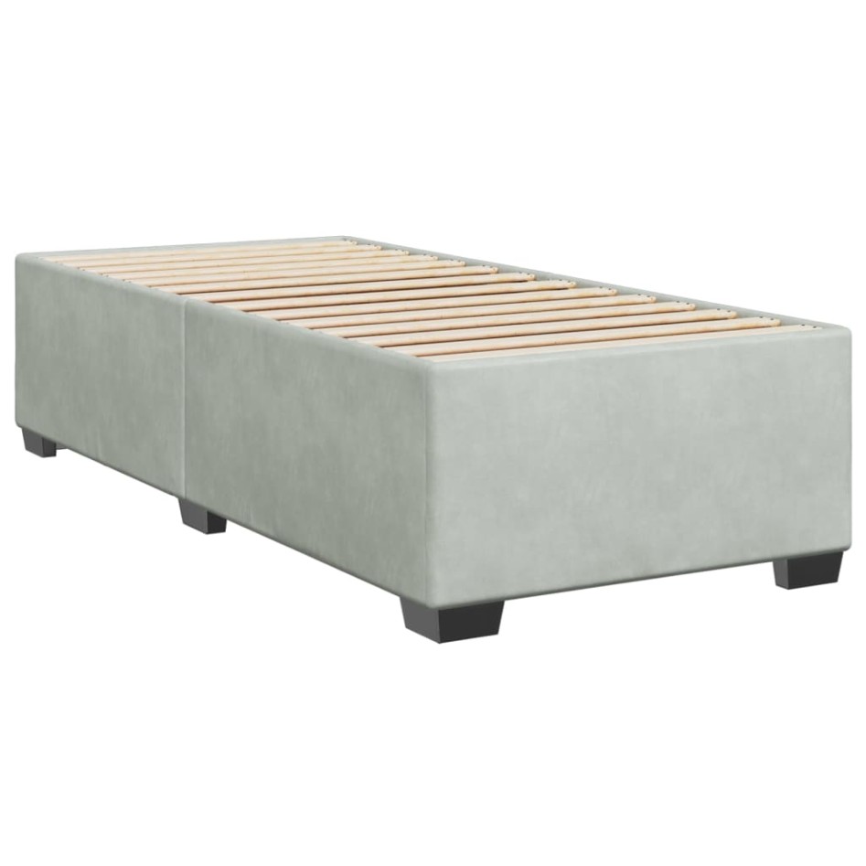 Cama box spring con colchón terciopelo gris claro 90x190