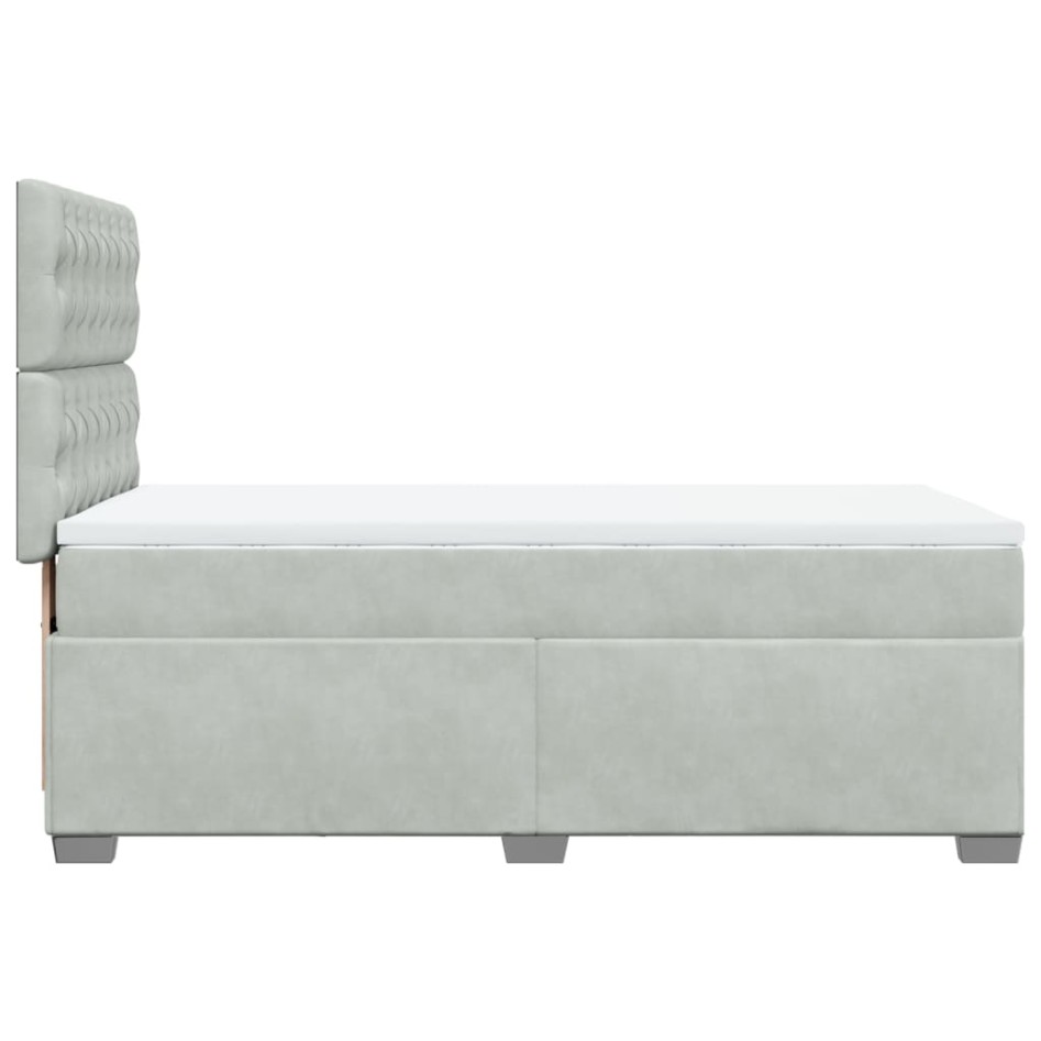 Cama box spring con colchón terciopelo gris claro 90x190