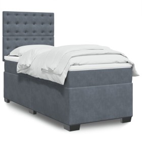 Cama box spring con colchón terciopelo gris oscuro 90x190