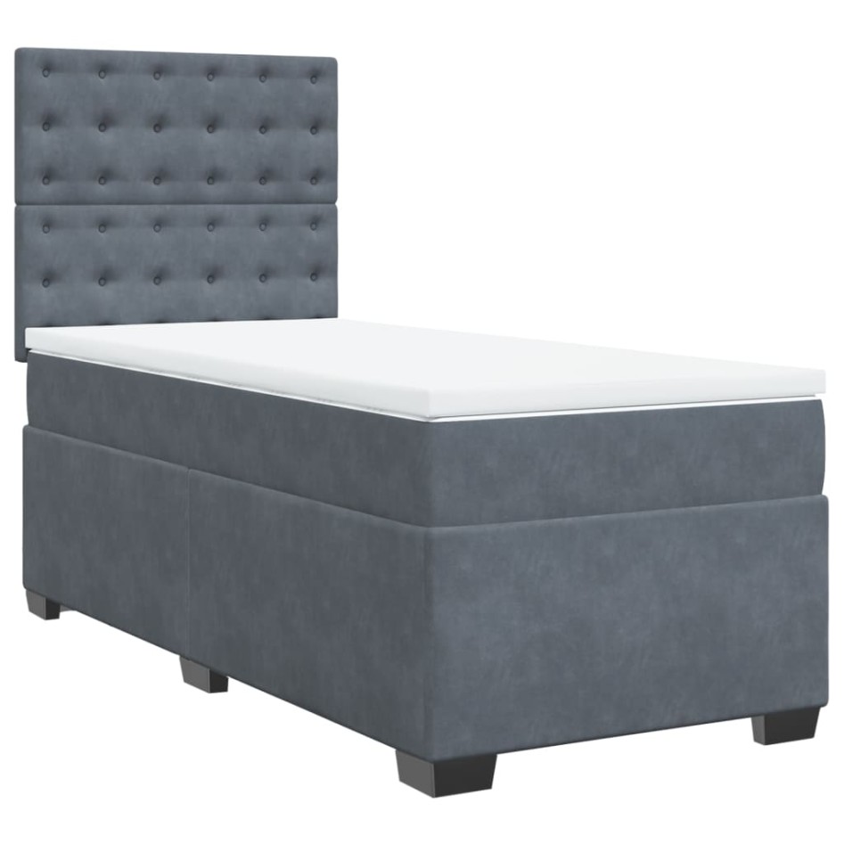 Cama box spring con colchón terciopelo gris oscuro 90x190