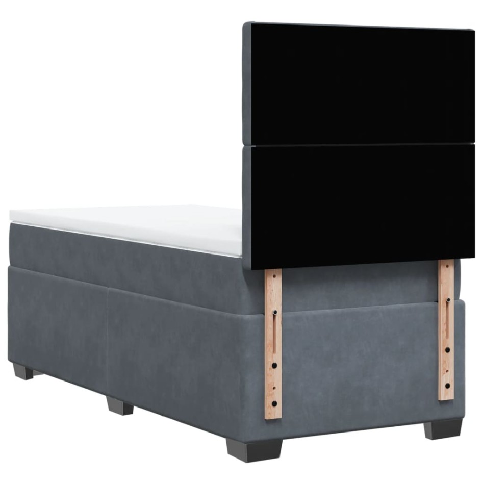Cama box spring con colchón terciopelo gris oscuro 90x190