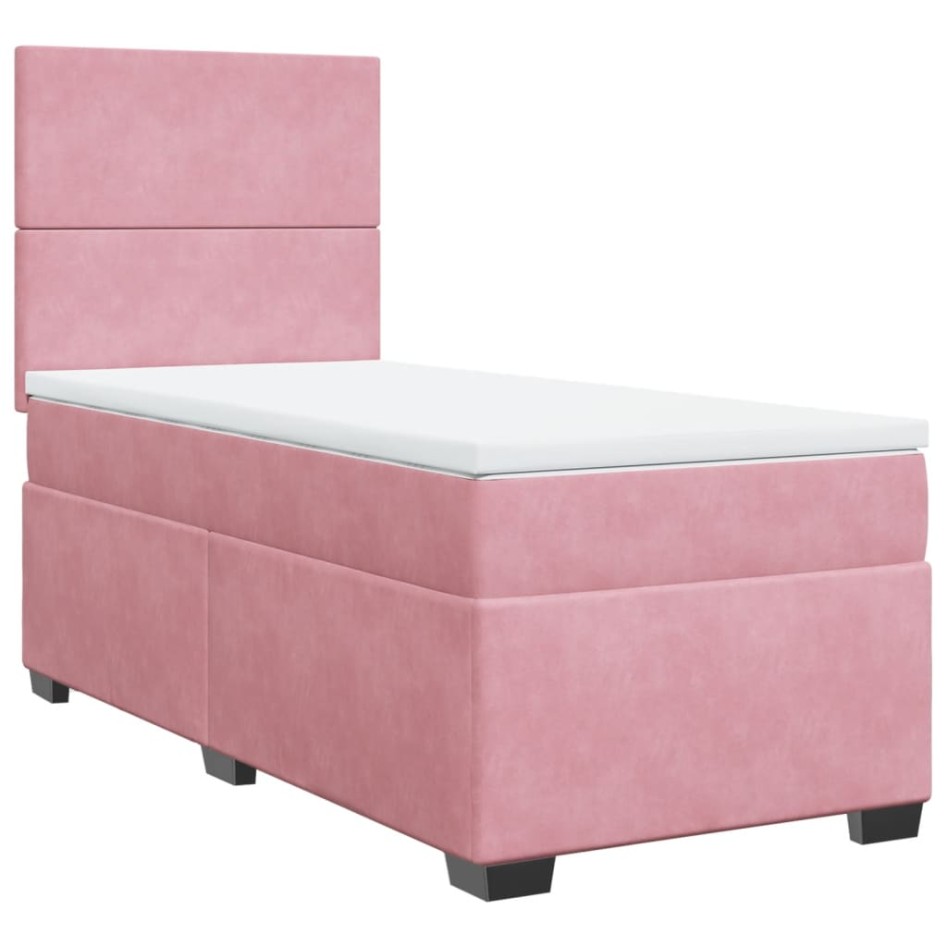 Cama box spring con colchón terciopelo rosa 90x200