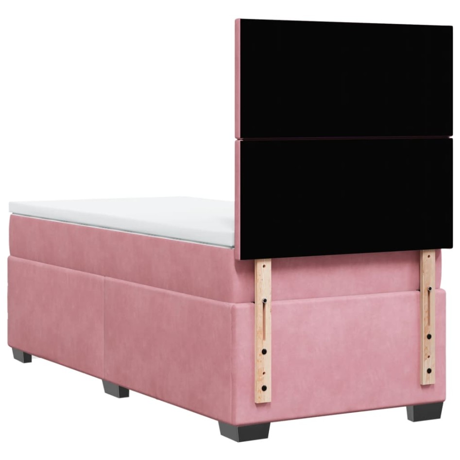 Cama box spring con colchón terciopelo rosa 90x200