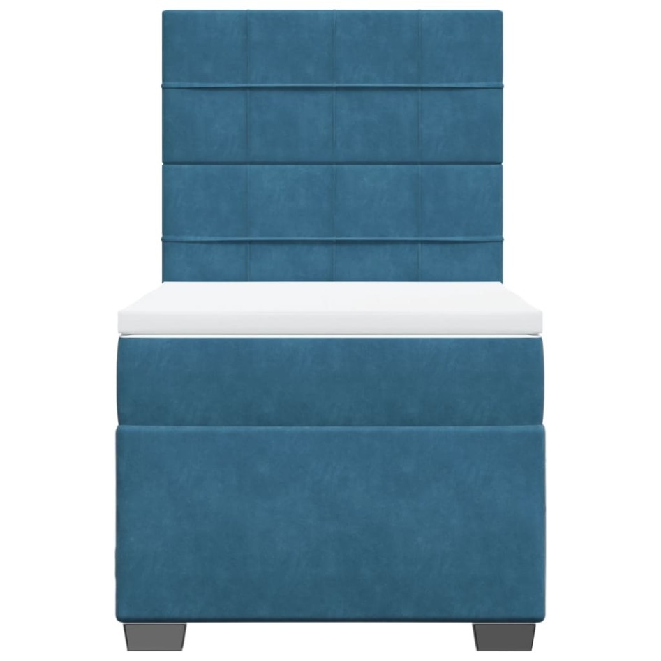 Cama box spring con colchón terciopelo azul 90x200
