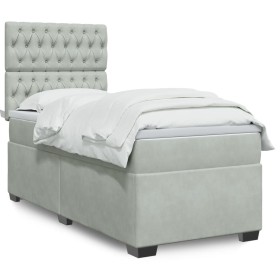 Cama box spring con colchón terciopelo gris claro 90x190