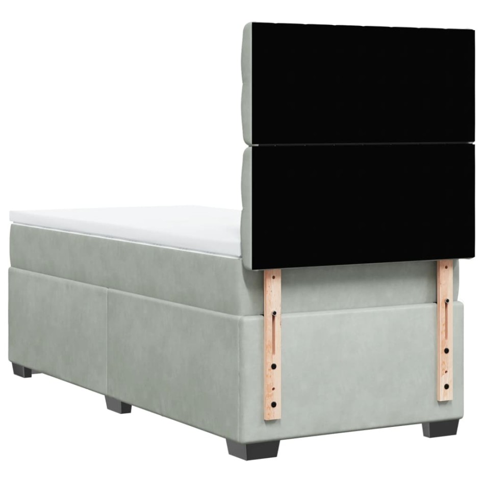 Cama box spring con colchón terciopelo gris claro 90x190