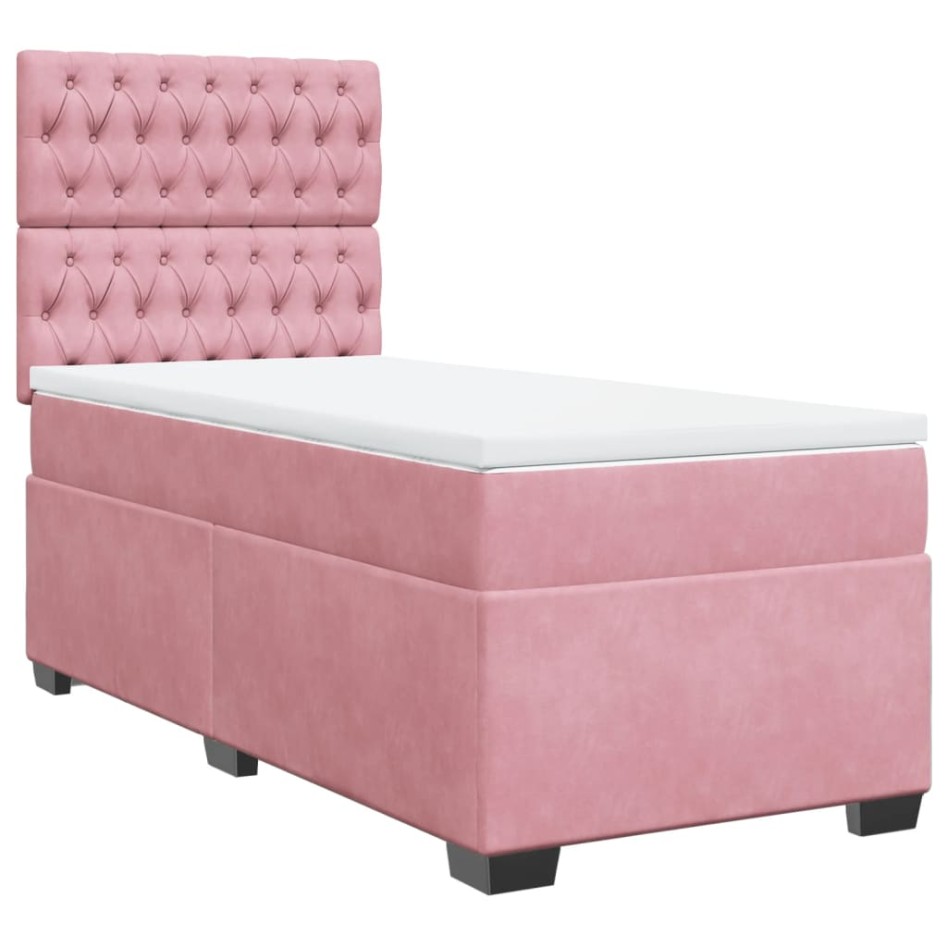 Cama box spring con colchón terciopelo rosa 90x200