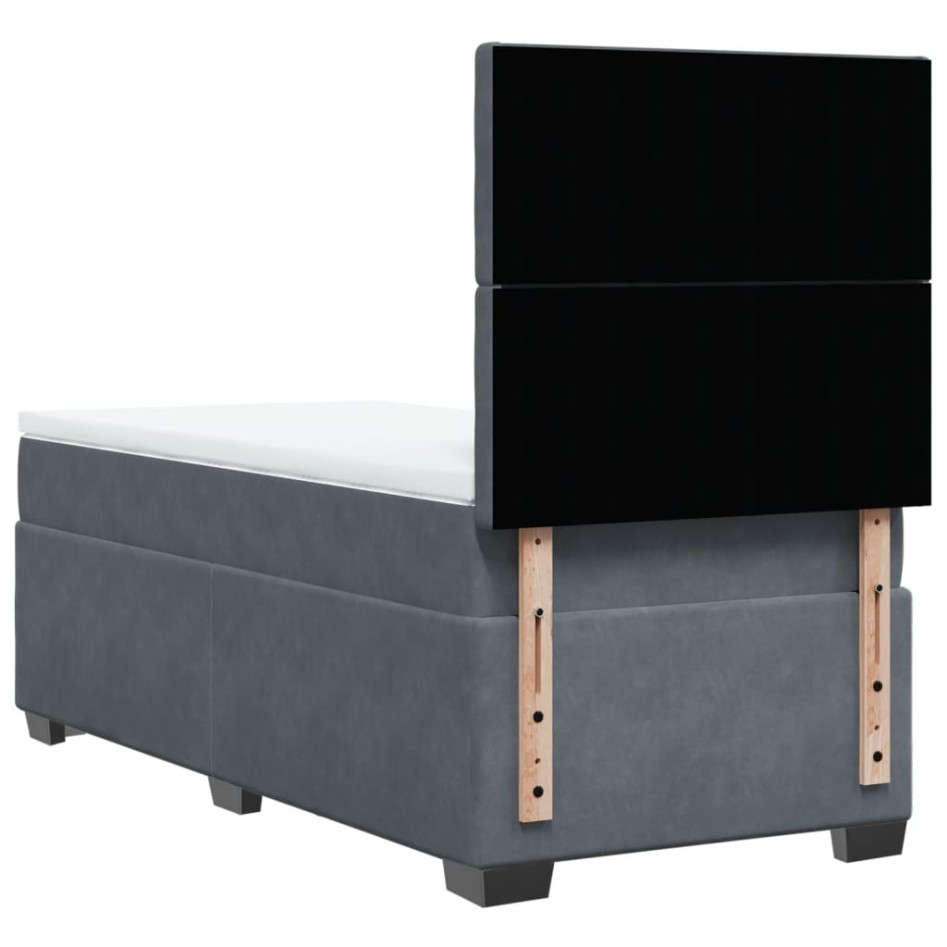 Cama box spring con colchón terciopelo gris oscuro 90x200